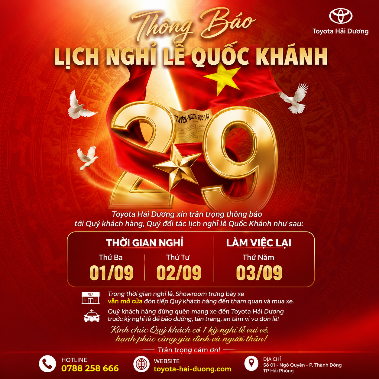 Thông Báo Nghỉ Lễ Quốc Khánh 02/09/2026