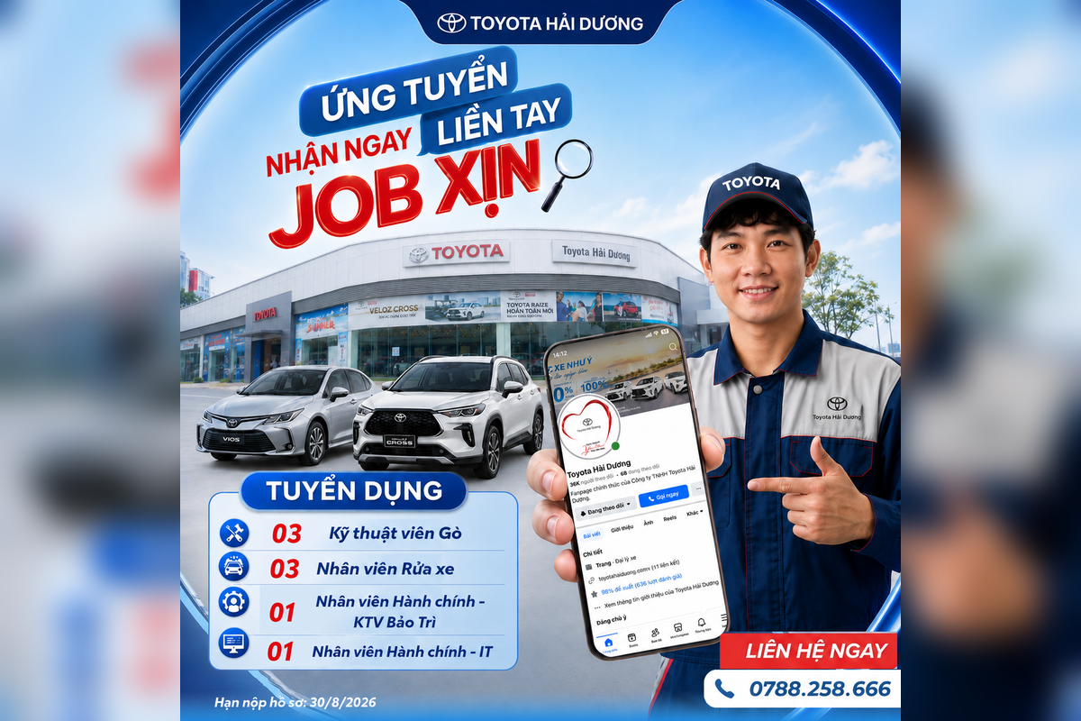 Toyota Hải Dương tuyển dụng tháng 8/2026