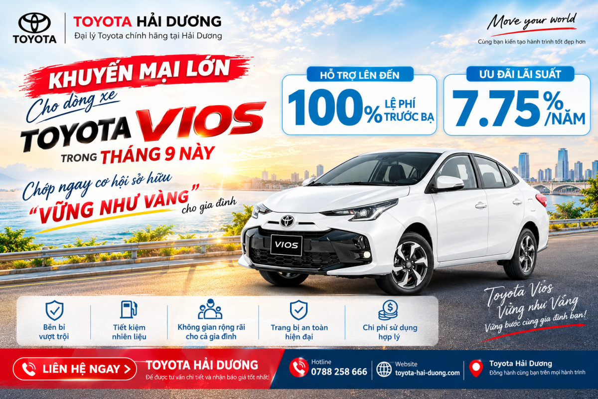 Toyota Vios Tháng 9/2026 Ưu Đãi 100% Phí Trước Bạ